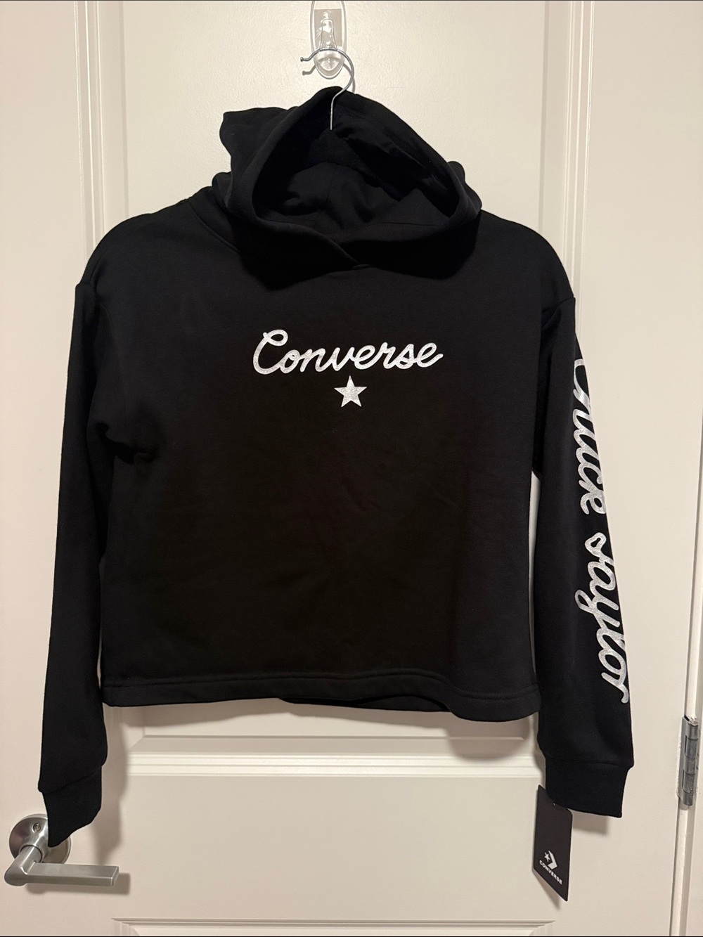 Converse Black Hoodie with White Script Logo